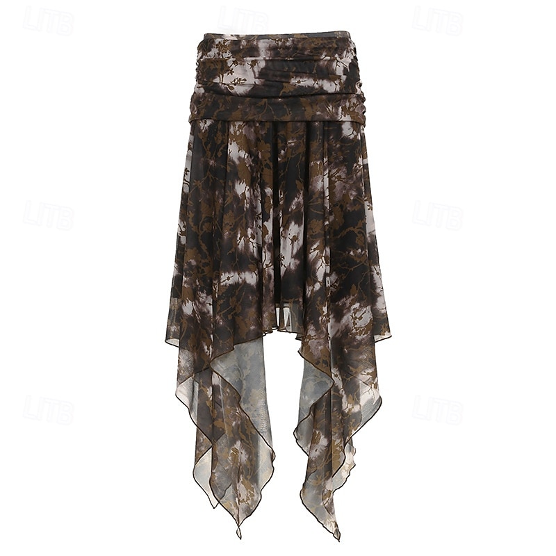 Damen Rock Mode Boho Midi Mittlere Hüfthöhe Röcke Blumen Unregelmäßiger Saum Druck Mikroelastisch Urlaub Straße Braun Sommer Polyester 2025 - $26.99 –P10
