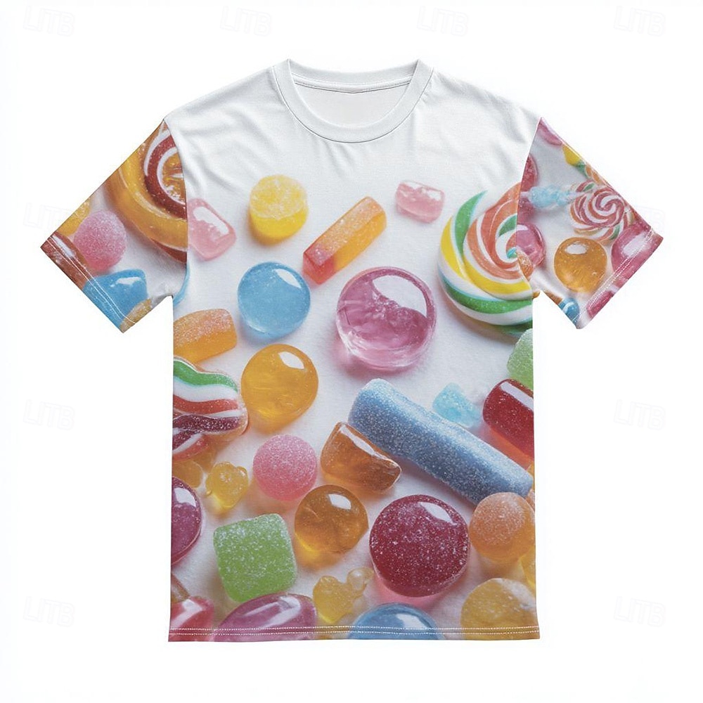 2025年 男性用 3Dカトゥーン キャンディ Tシャツ 半袖 Tシャツ 3Dプリント クルーネック ラウンドネック シャツ 誇張された デザイナー パーティー ストリート カジュアル ホワイト 夏 春 衣類 S M L XL XXL XXXL 4XL コレクション – $17.99 –P1