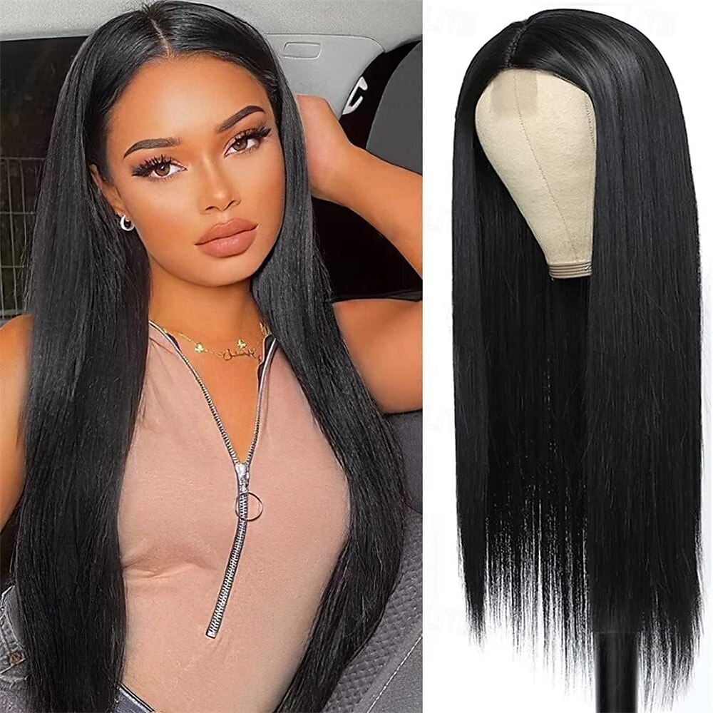 Peruca loira ombré longa de aparência natural com raízes castanhas, sem cola, para mulheres, cabelo sintético liso e sedoso, resistente ao calor, 28 polegadas de 2025 por $27.99 –P8