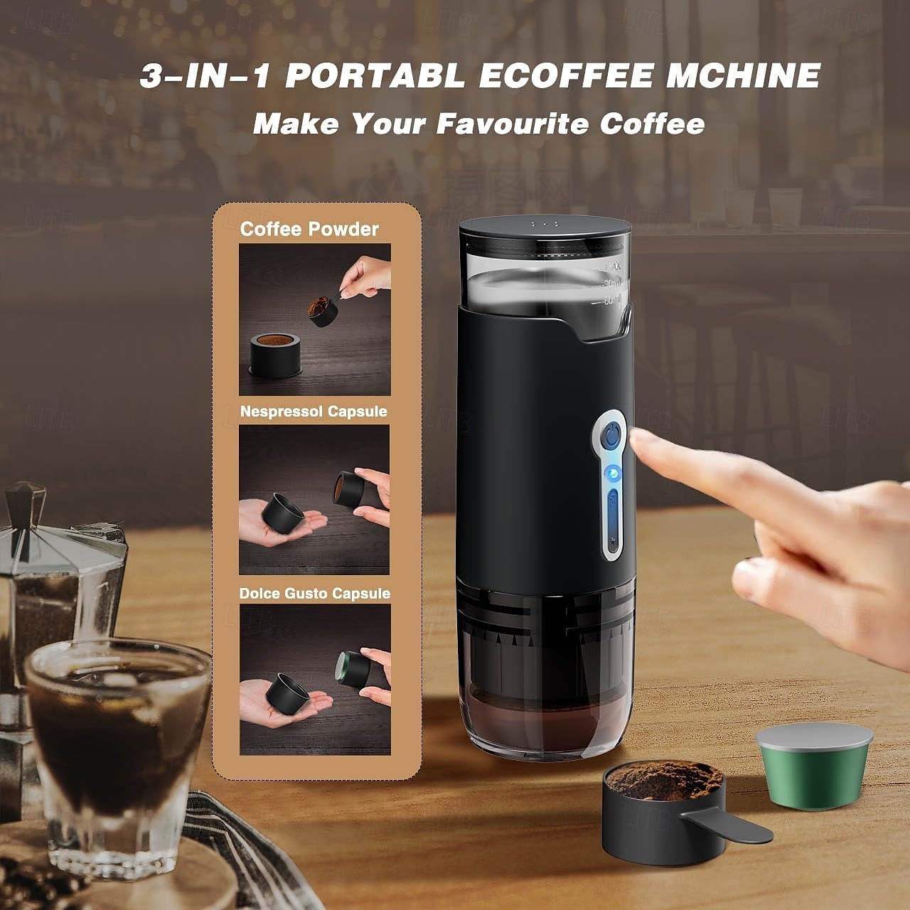 Portable Coffee Pot and Car Coffee Maker Portable brewer, travel coffee maker for camping, caravanning, hiking and office use, self-heating function 2025 - $59.99 –P7