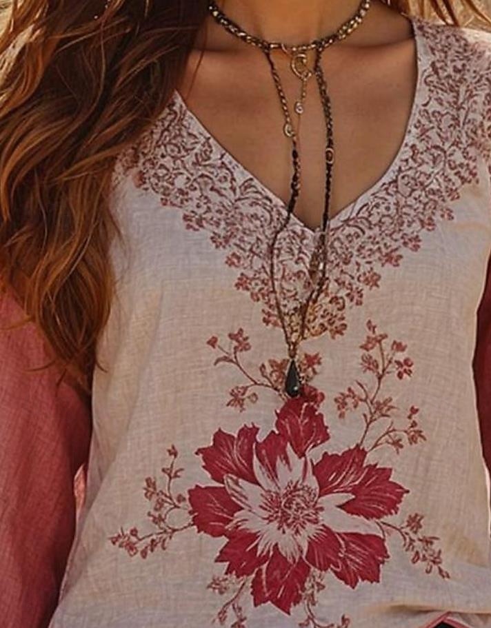 Dame Bluse Blomstret Grafisk Bohem Årgang Daglig 3/4 ermer Crew-hals Båthals Vanlige topper Daglig Ferie Ferieklær Trykt mønster Rosa Sommer Vår 2025 - $24.99 –P2