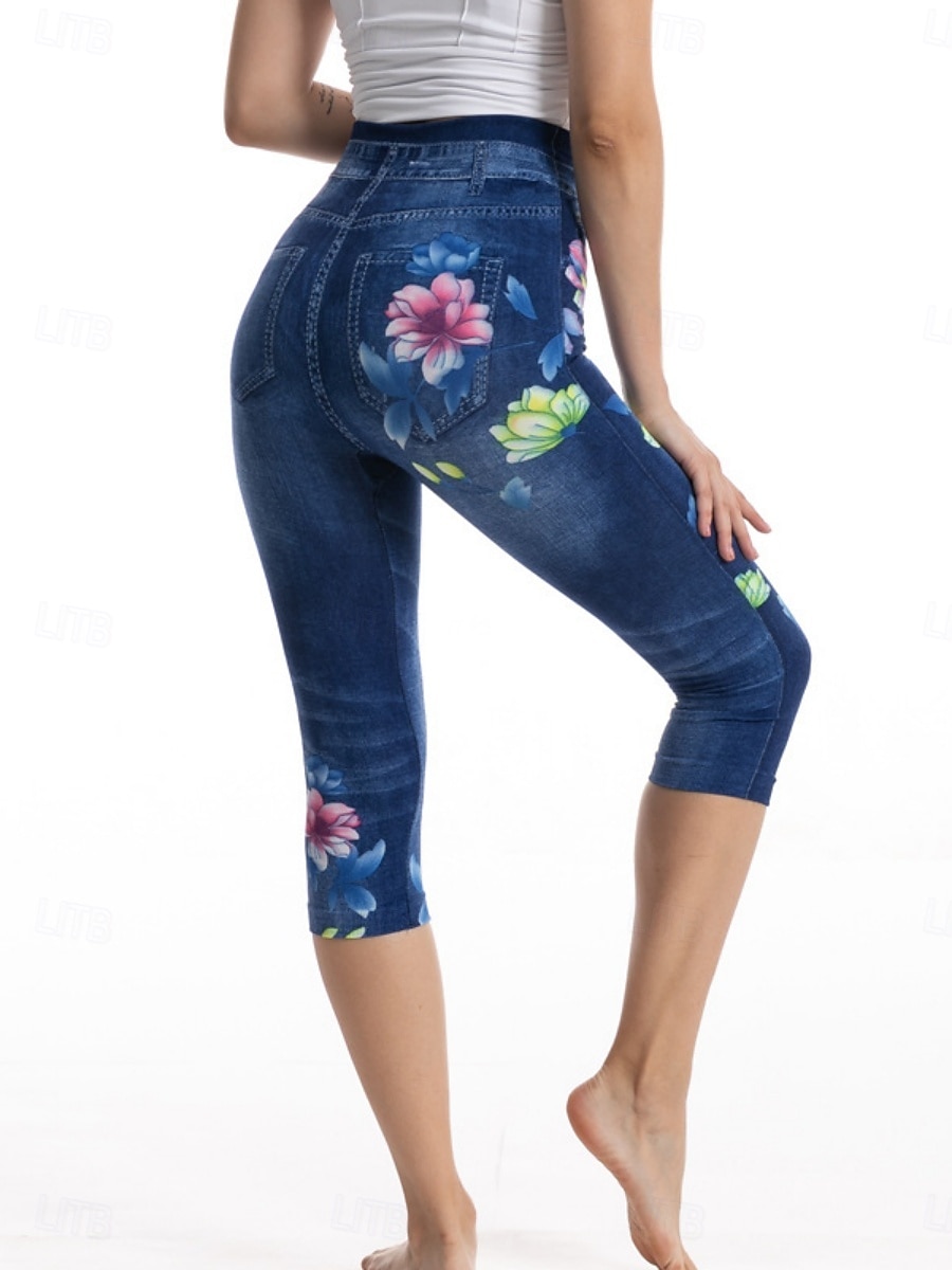Dámské legíny capri kalhoty 3D tisk chinos dovolená městská móda příležitostné do délky lýtek vysoký pas květinový tisk pohodlné měkké komfortní elastické venkovní ulice modré letní úzké 2025 - $13.99 –P6