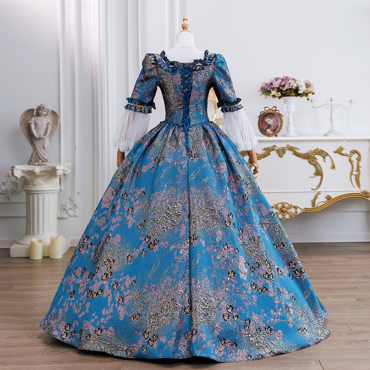 Vintage Rokokoo Renessanssi Maxi Mekot Normaali Juliet hiha Prinsessa Morsian Laskostettu Rimpsu Prinsessa Pyöreä kaula-aukko Naamiaispuku Naisten Halloween Karnevaali Naamiaiset Juhla Halloween 2026 - $294.29 –P4