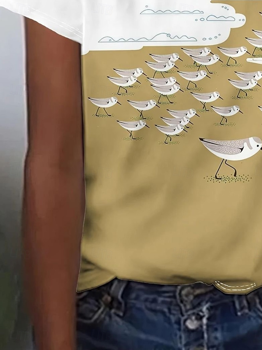 בגדי ריקוד נשים חולצה קצרה גראפי חיה ציפור וינטאג' מסוגנן קלסי שרוולים קצרים צווארון עגול קצר צווארון עגול חולצות רגילות יומי סוף שבוע דפוס חאקי קיץ אביב 2025 - $21.99 –P3