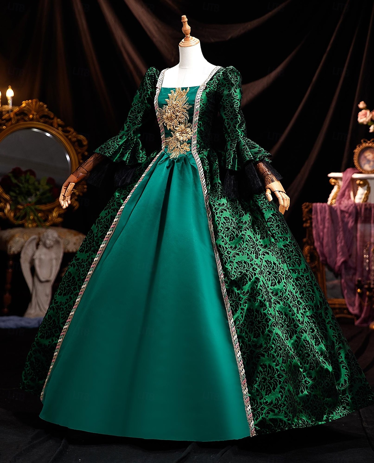 ancien Rococo Renaissance Maxi Robe Normal Juliette Princesse Mariée Plissé Volanté Princesse Col rond Déguisement Femmes Halloween Carnaval Mascarade Soirée Halloween Performance Adultes de 2026 ? $204.69 –P2