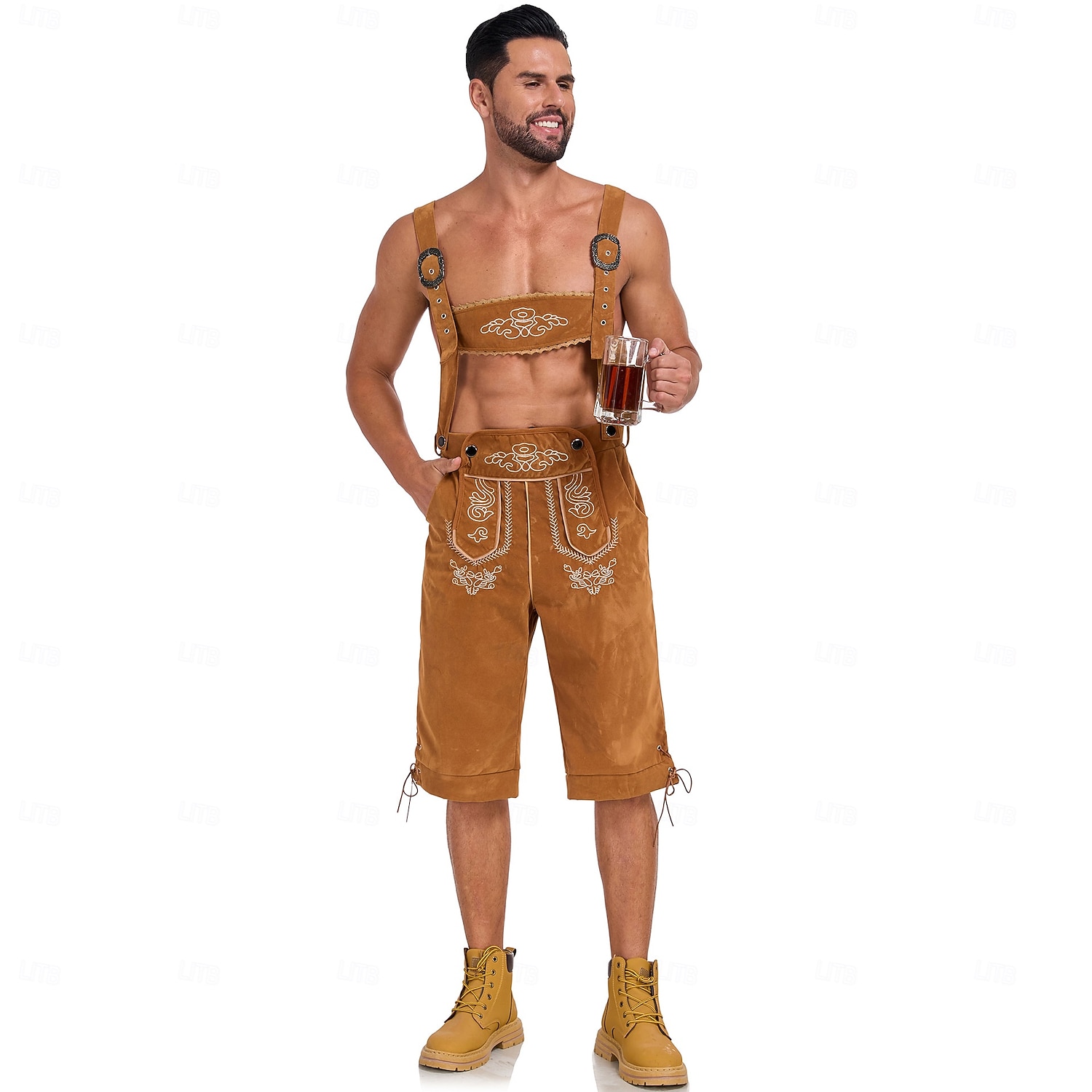 Oktoberfest Haft Lederhosen bawarski Niemiecki Monachium Łąki Męskie Impreza Festiwal Piwa Tkanina w stylu tradycyjnym 2026 - $46.99 –P12