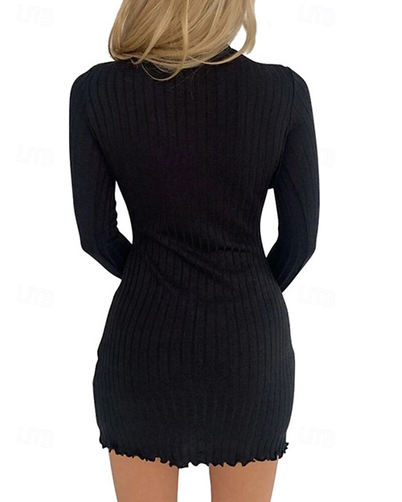 Women's Mini Dress Bodycon Fashion Modern Outdoor Vacation Going out Regular Fit Plain Long Sleeve Crew Neck Black White Gray Summer 2025 - $21.99 –P10