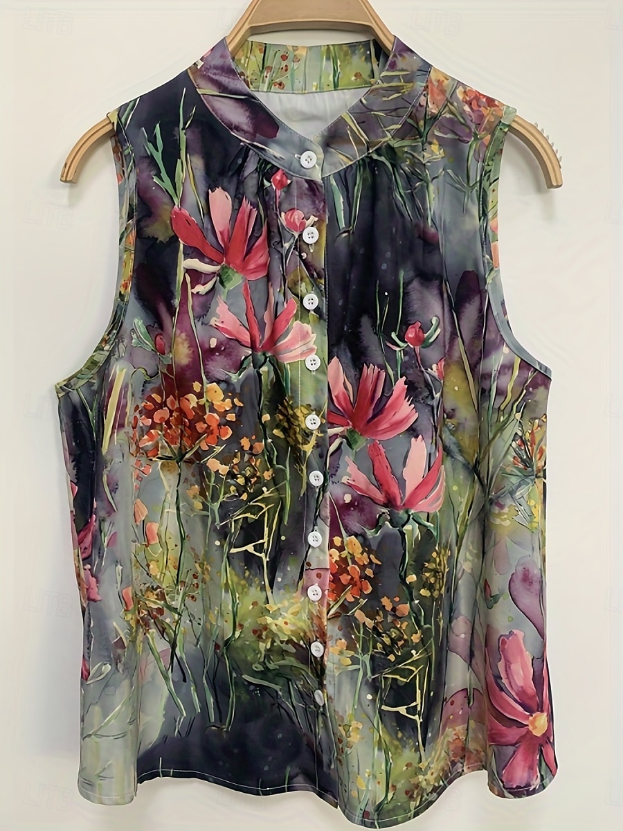 Dame Camisole Tank Top Blomstret Daglig Fritid Ermeløs V-hals Vanlige topper Daglig Trykt mønster Grønn Sommer 2025 - $19.99 –P3