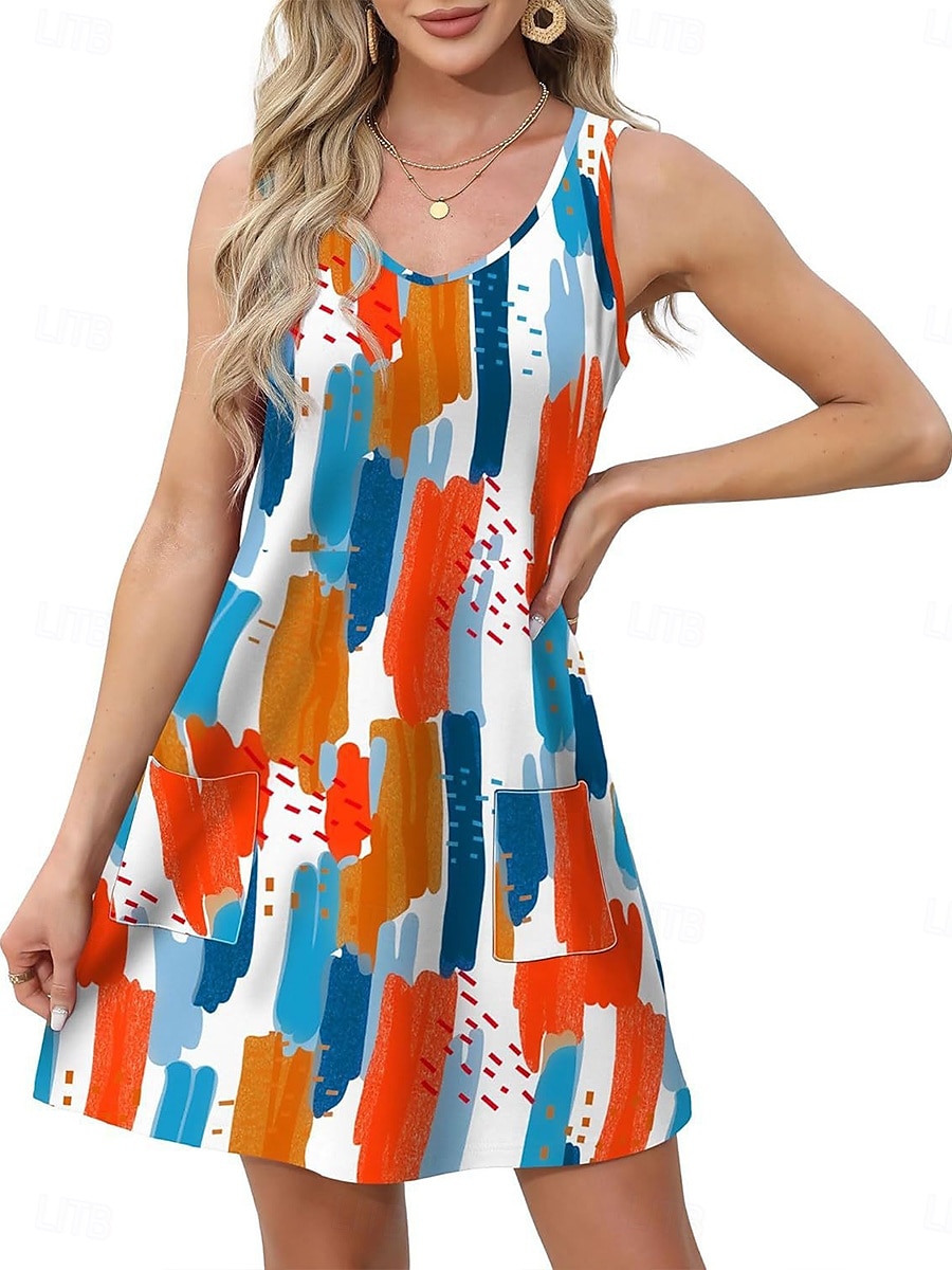 Dámské Mini šaty Boho šaty Elegantní Na běžné nošení Plážový styl Volný Cikánské Bez rukávů Do V aqua modrá Colourful Bílá Rubínově červená Léto 2025 - $22.99 –P4