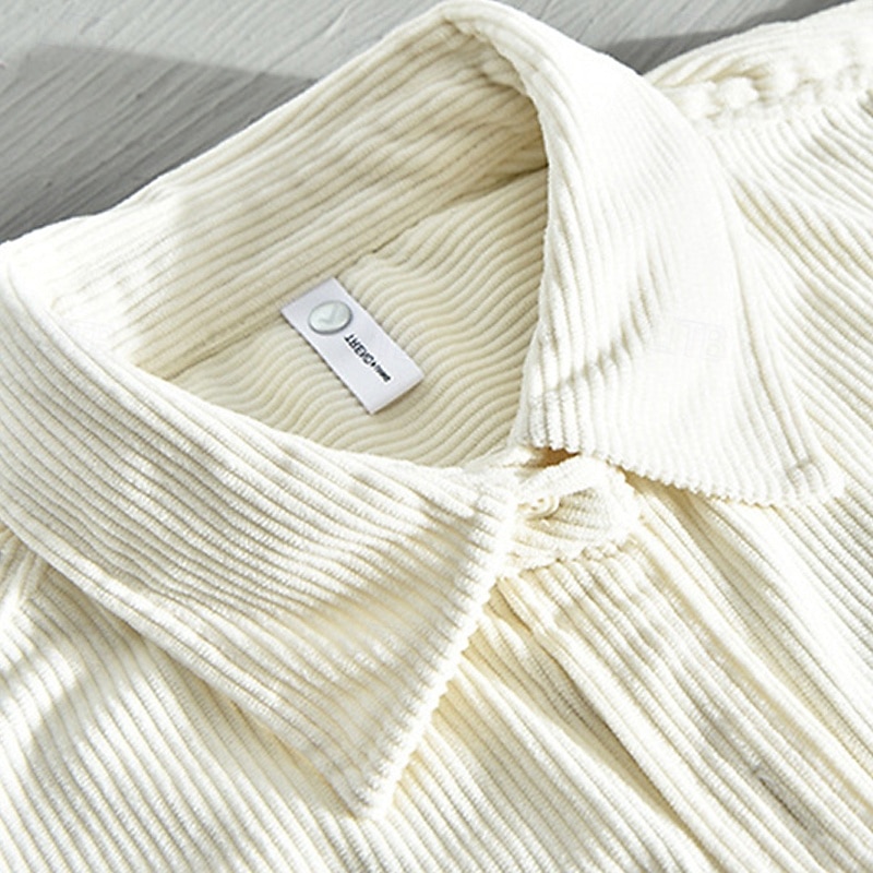 Men's Casual Shirt Corduroy Shirt Shirt Jacket Plain Vacation Daily Wear White Dark Gray Apricot Long Sleeve Lapel Spring Autumn / Fall Clothing Apparel Pocket 2025 - $40.99 –P5