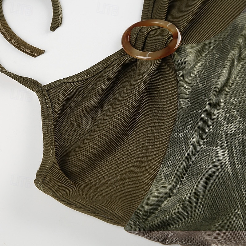 Pentru femei Cămașă Boho Bluză Floare Modern Boho Fără manșon Gâtul halter Topuri obișnuite Zilnic Concediu Ieșire Imprimeu Maro Trifoi Vară 2025 - $21.99 –P12