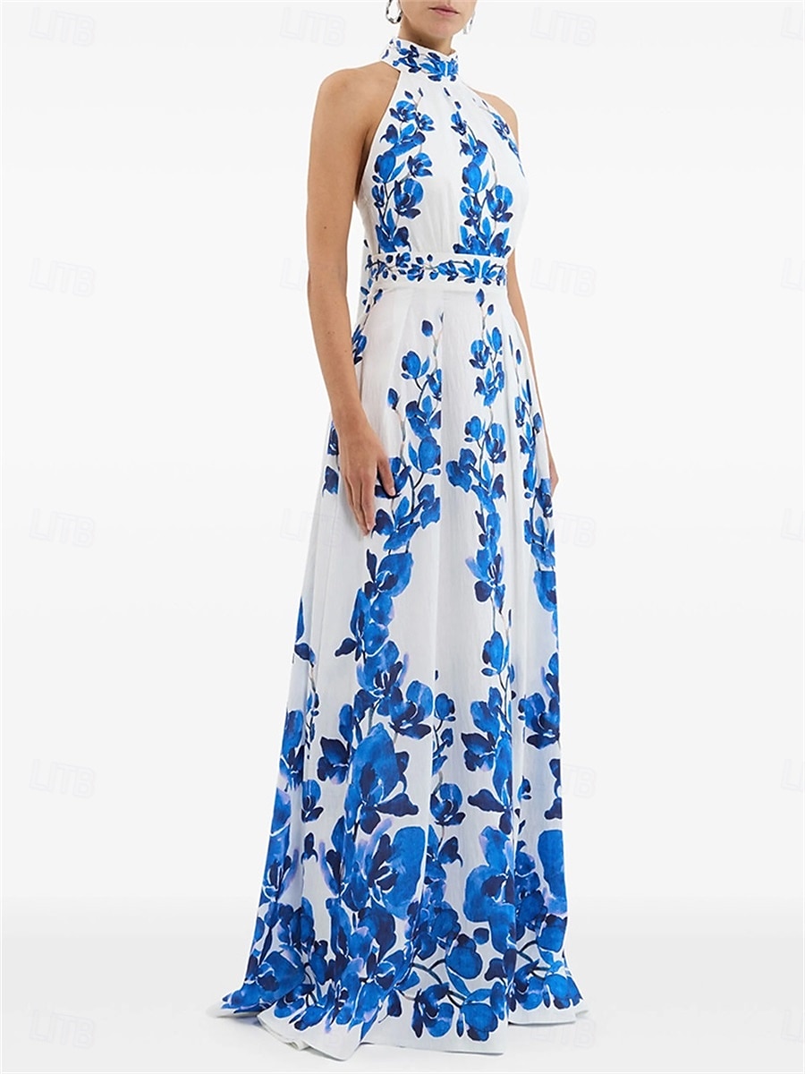 A-Line Quinceanera Dresses Elegant Dress Wedding Wedding Guest Floor Length Sleeveless Halter Neck Chiffon Backless with Floral Print Wedding Guest Dress 2025 - $119.99 –P2