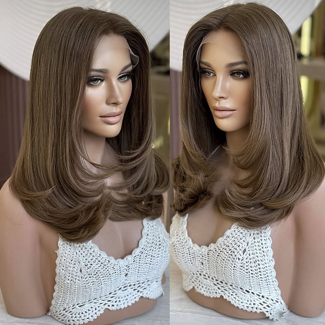Echt haar 5x5 Sluiting 4x13 Sluiting Pruik Gelaagd kapsel Braziliaans haar Recht Kastanjebruin Pruik 130% 150% Haardichtheid met babyhaar Natuurlijke haarlijn 100% Maagd lijmloze Pre-geplukt Voor 2026 - $344.99 –P3