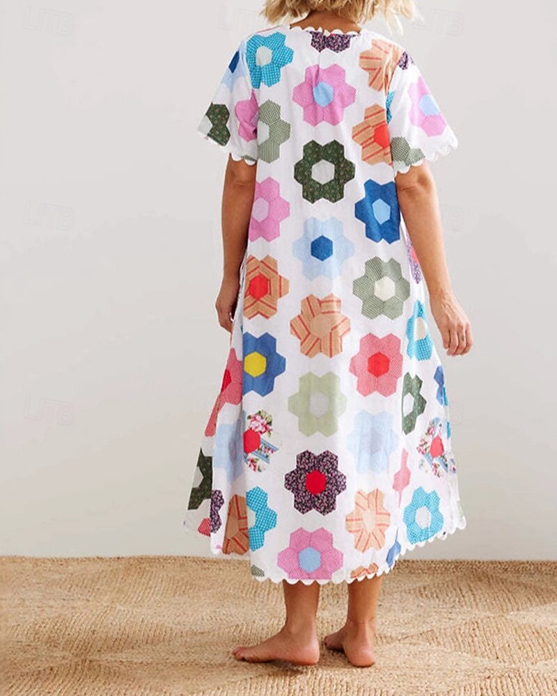 Pentru femei Rochie Lunga Rochie Maxi Rochii de in bumbac Rochie casual Modă În aer liber Petrecere Concediu Fit regulat Floare Manșon scurt Stil Nautic Alb Vară 2025 - $38.99 –P5