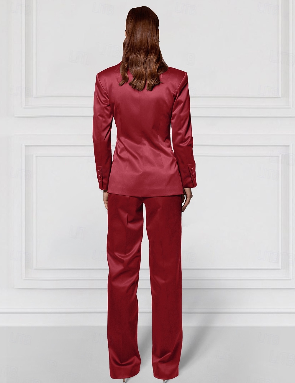 Tuta a Due Pezzi  Completo Completo per Madre della Sposa Giacca Doppiopetto Elegante Vintage Semplice Collo a V Lunghezza Piedi Satin Stretch Maniche Lunghe con Bottoni Coperti del 2025 a $179.99 –P3