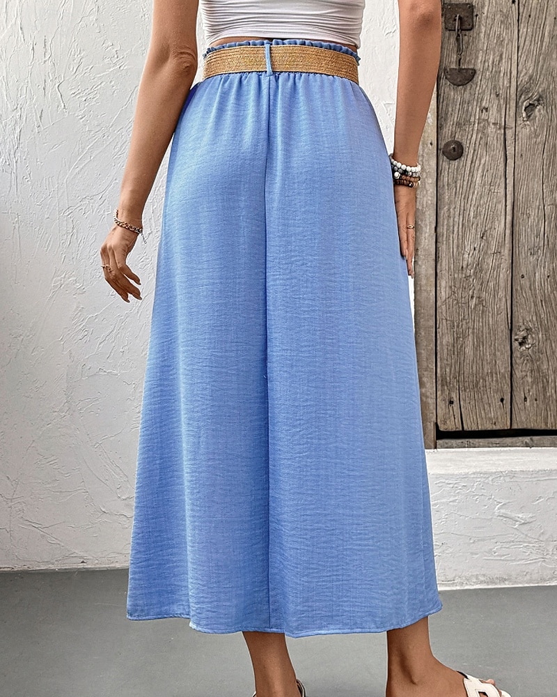 Dam Kjol Ledigt Midi Mellanhög midja Kjolar Slät Ficka Microelastisk Semester Gata Blå Sommar Polyester 2025 - $21.99 –P6