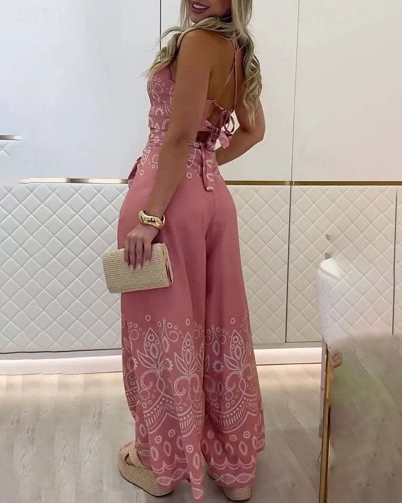 نسائي نشيط بوهو بلوزة مجموعات السراويل بدون كم الرقبة الرسن ورد طباعة عطلة عطلة نهاية الاسبوع أسود وردي بلاشيهغ أحمر الصيف عادي 2025 - $33.99 –P5