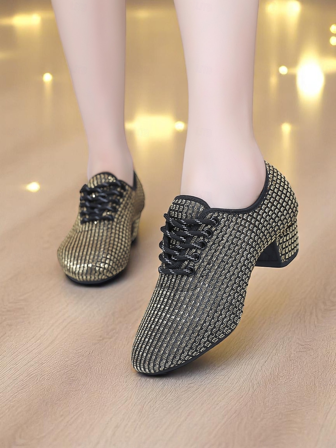 Weiße Mesh-Latein-Tanzschuhe für Damen mit niedrigem, klobigem Absatz und funkelnden Strasssteinen – atmungsaktives, professionelles Standardschuhwerk für Künstler und Wettbewerbe 2025 - $32.99 –P2