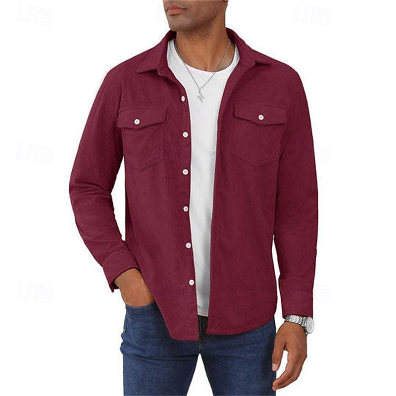 Herren Hemdjacke Überhemden übergangsjacke Täglich Verschleißfest Tasche Sommer Frühling Einfach Klassisch Revers Dunkelgrau Schwarz Gelb Wein Marineblau Jacken 2025 - $38.99 –P16