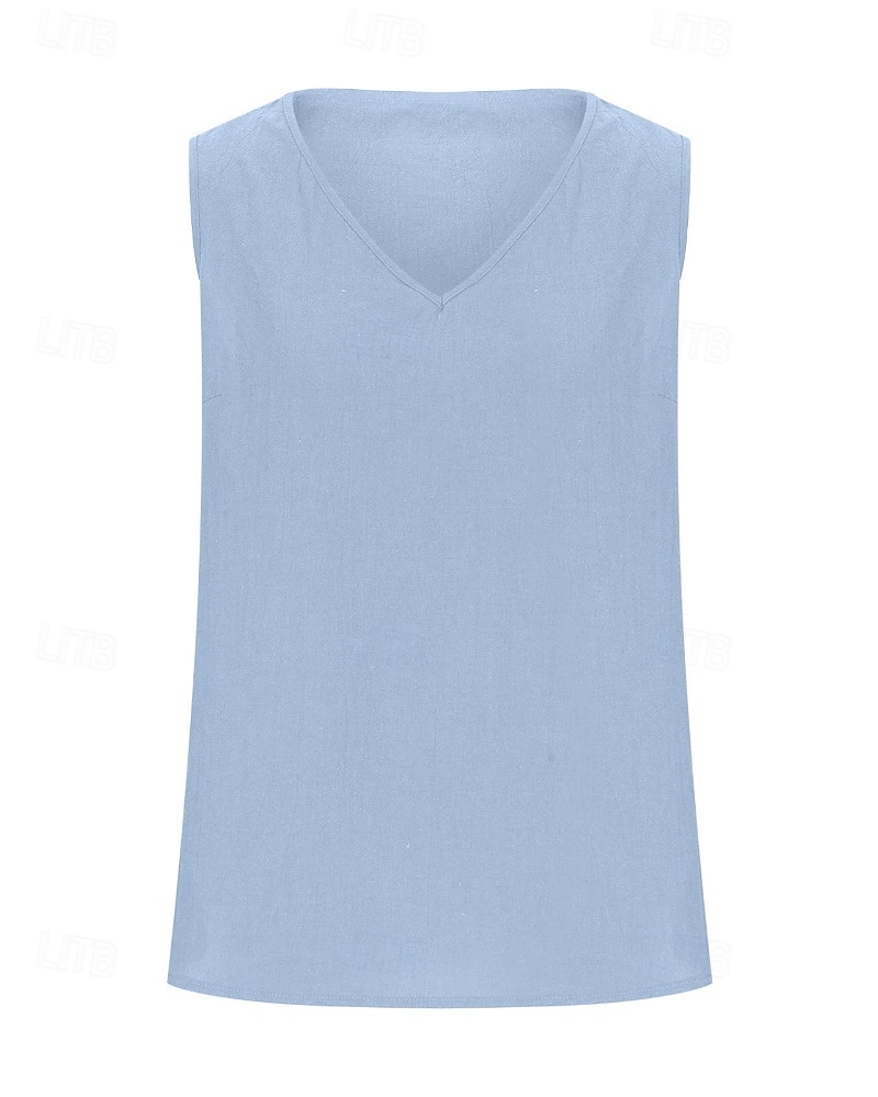 Dames Overhemd Linnen-geïnspireerde sets Blouse Effen Modern Casual Mouwloos V-hals Normale tops Dagelijks Feestdagen Zwart Blozend Roze Leger Groen Beige Grijs Zomer 2025 - $19.99 –P13