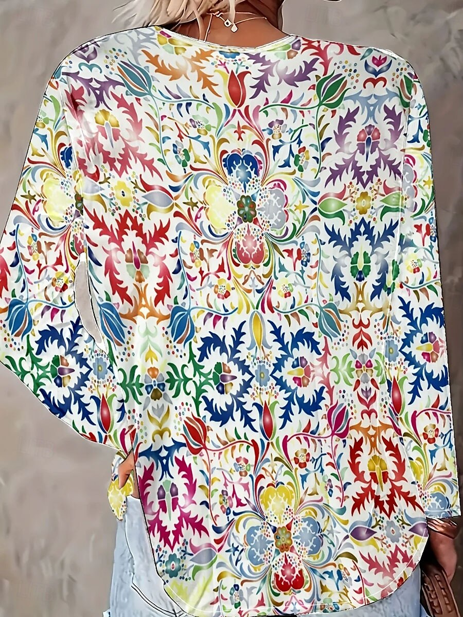 Pentru femei Bluză Floral Grafic Imprimeu Paisley Elegant Stilat Manșon Lung În V Topuri obișnuite Zilnic Concediu Imprimeu Bej Vară Primăvară 2025 - $24.99 –P2