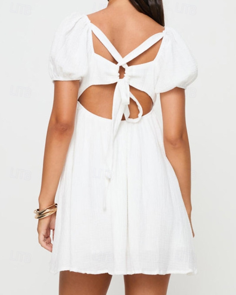 Per donna Mini Abito Abito Bianco Vestito Casual Moda Moderno Manica a Palloncino All'aperto Vacanza Quotidiano Vestibilità regolare Semplice Manica Corta Collo quadrato Bianco Estate del 2025 a $29.99 –P3