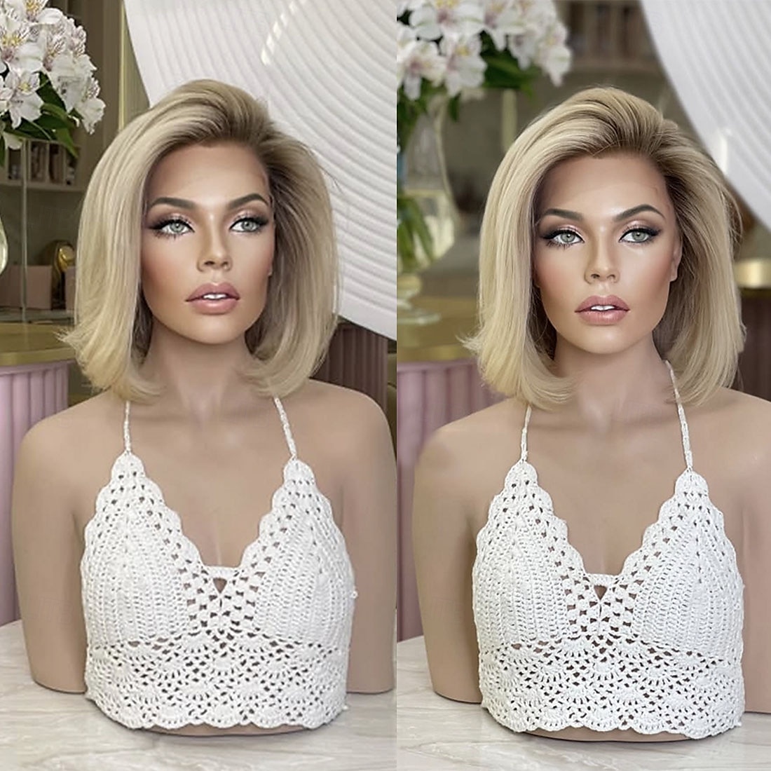 Parrucche brasiliane con chiusura 5x5, parrucca frontale in pizzo 13x4, parrucche corte con capelli umani lisci, parrucche biondo cenere ombré senza colla pre-pizzicate per donne del 2025 a $344.99 –P3