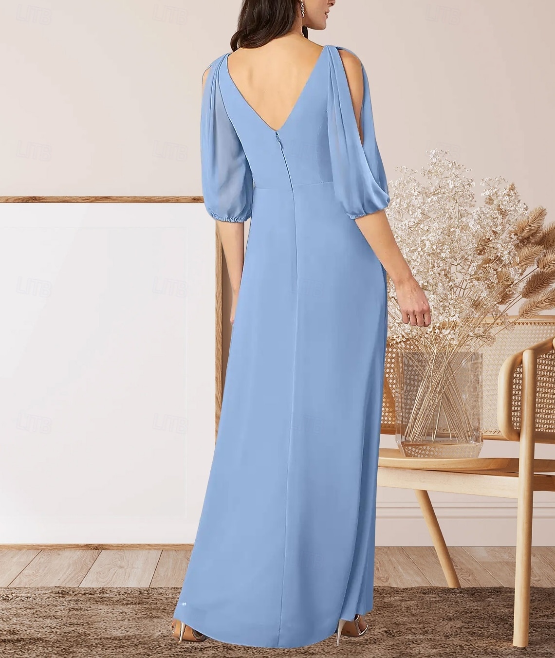A-Line Mother of the Bride Dress Wedding Guest Elegant V Neck Floor Length  Chiffon Half Sleeve with Ruching 2026
