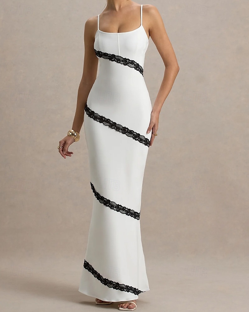 Abiti da ballo mermaid  trumpet Elegante abito semi formale matrimonio lunghezza a terra senza maniche bretelle spaghetti crepe elasticizzato con applicazioni in pizzo del 2025 a $144.99 –P1