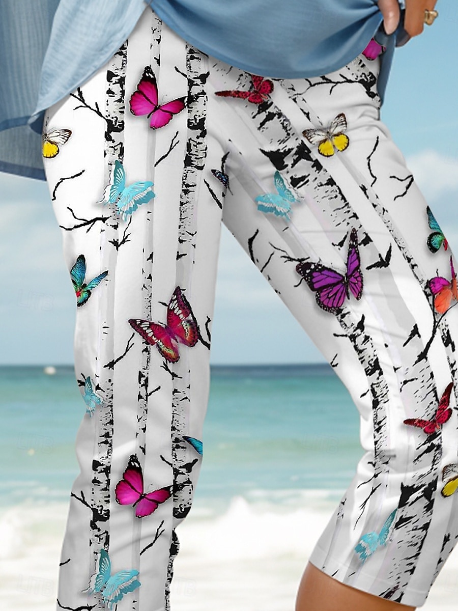 W női leggingsz Capri nadrág magas elasztikusság nyaralási vintage divat borjú hosszúságú magas derék grafikai fa pillangó mintázat hőszigetelő meleg lélegző puha rugalmas hivatalos kültéri nyaralás 2025 - $18.99 –P3