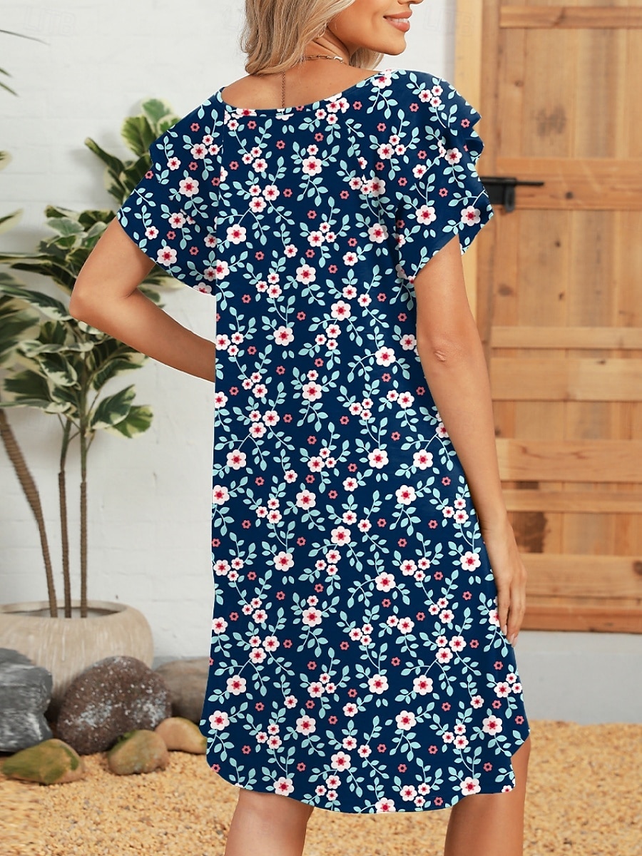 Damskie Sukienka mini Sukienka A line Letnie sukienki Codzienny Codzienny Regularny Kwiaty Krótki rękaw W serek Czarny Biały Rumiany róż Niebieski Lato 2025 - $21.99 –P9