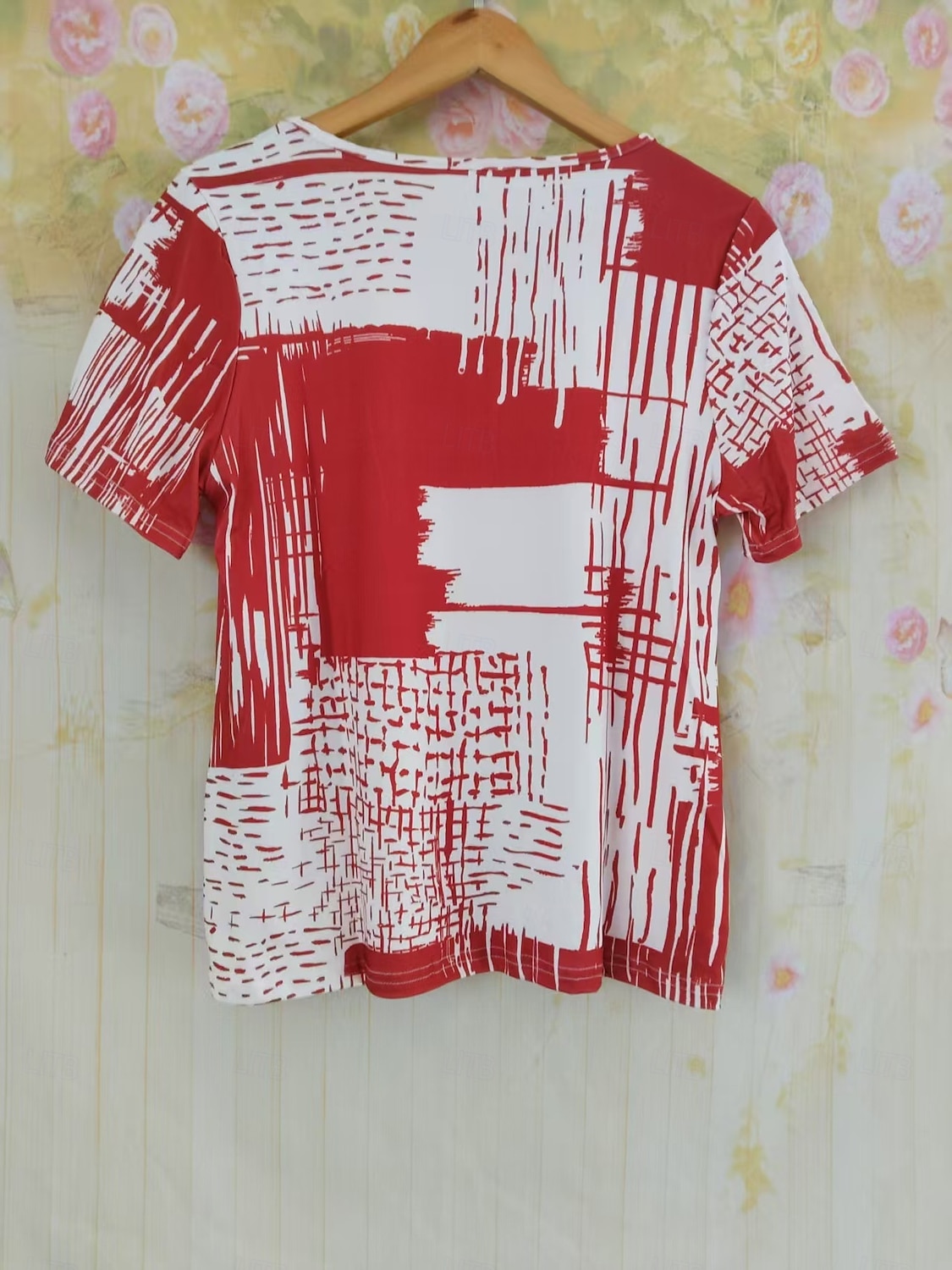 Dames Zomer tops Abstract Stijlvol Korte mouw Strakke ronde hals Normale tops Dagelijks Rood blauw Khaki Zomer 2025 - $16.49 –P2