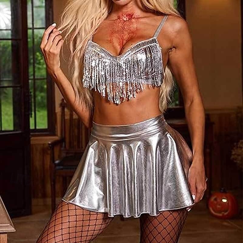 Retro 80. léta Blouznit Sukně Úbory Krátký top Disko Lesklý latexový patent Kov Dámské Hrdost předvečer Všech svatých Karneval hudební festival Pride Parade Měsíc hrdosti Dospělé Sukně Kalhoty 2025 - $32.99 –P12