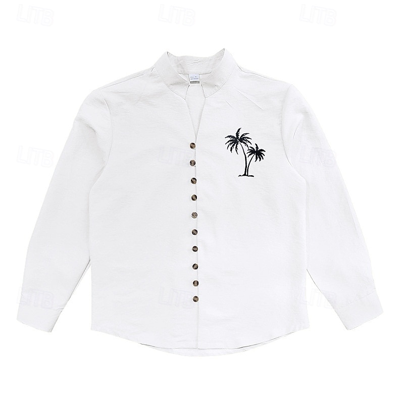 Miesten Paita Kesä paita Rento paita Rantapaita Button Up paita Musta Valkoinen Purppura khaki Harmaa Pitkähihainen Kookospuu Nauhakaulus Loma Havaijilainen Painettu Vaatetus Polyesteri Muoti 2025 - $22.99 –P5