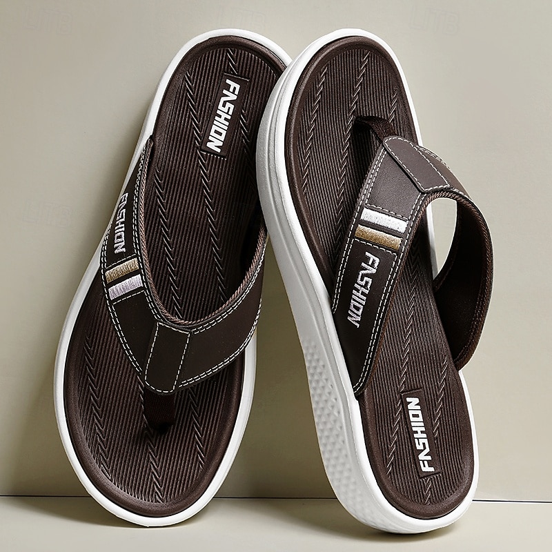 Men's Black Thick Sole Flip Flops with Soft Footbed and Fashion Strap Design for Adults Comfortable Summer Slippers for Beach Vacation Poolside Lounge Daily Shower Use 2025 - $26.99 –P2