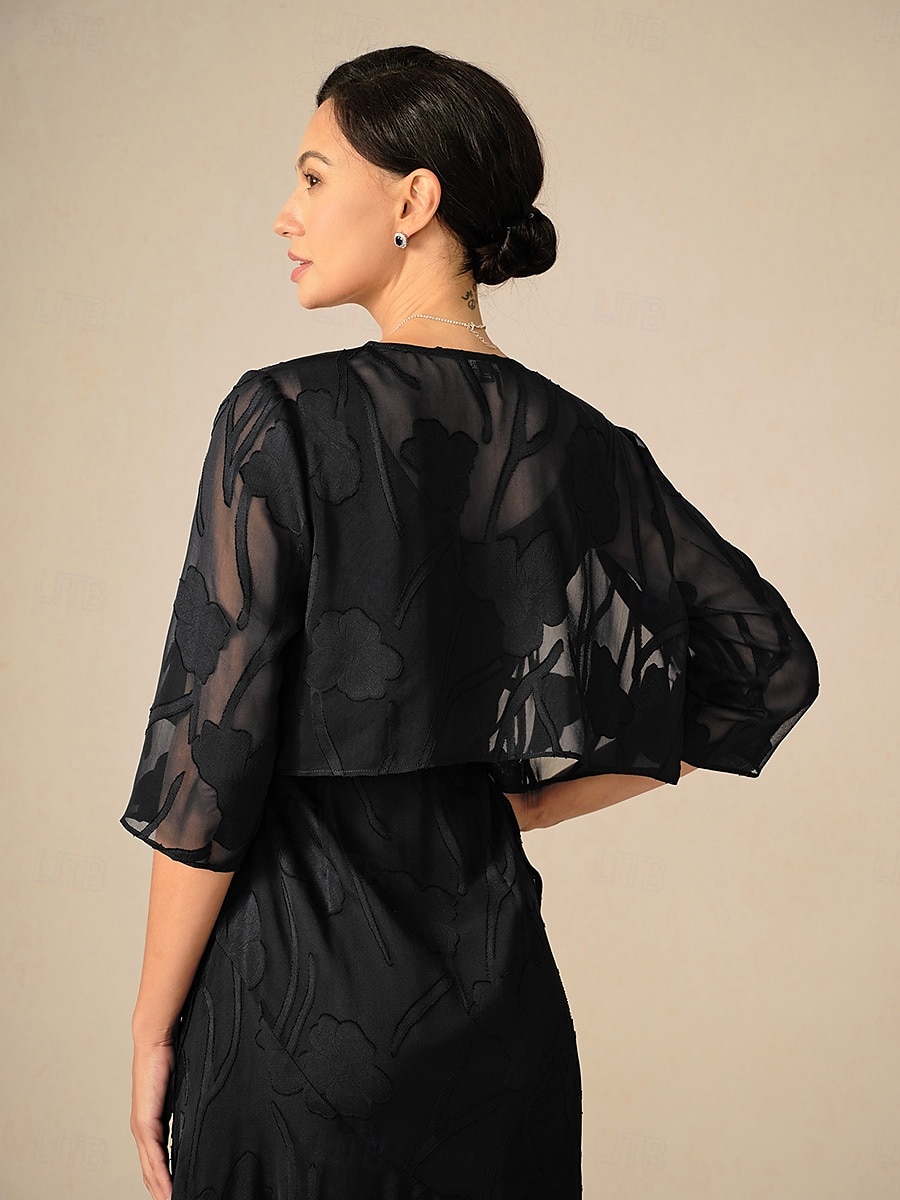 Dames haalt zijn schouders op Effen Kleur Bloemig Grafisch Elegant Stijlvol Basic 3/4 mouw Assymmetrisch Croptops Bruiloft gast Strand bruiloft Zwart Zomer Lente Herfst 2025 - $39.99 –P3