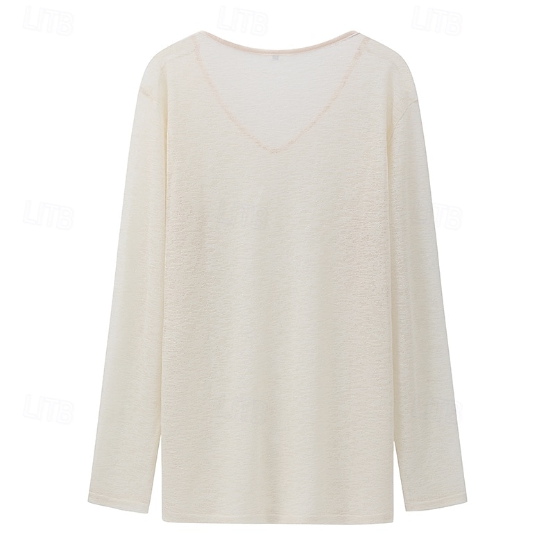 Herren T Shirt T-Shirt Langarmshirt Langarm V Ausschnitt Sommer Frühling Einfach Mode Designer Basic Klassisch Urlaub Straße Ausgehen Beige Top T-Shirt für Herren 2025 - $9.99 –P2
