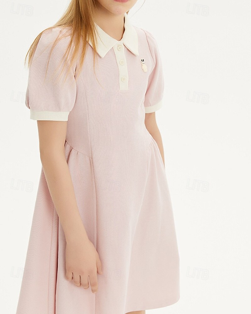 Kids Girls' Dress Color Block Short Sleeve Outdoor Patchwork Adorable Basic Cotton Knee-length Shirt Dress Casual Dress Summer 4 years+ Light Pink 2025 - $71.99 –P3
