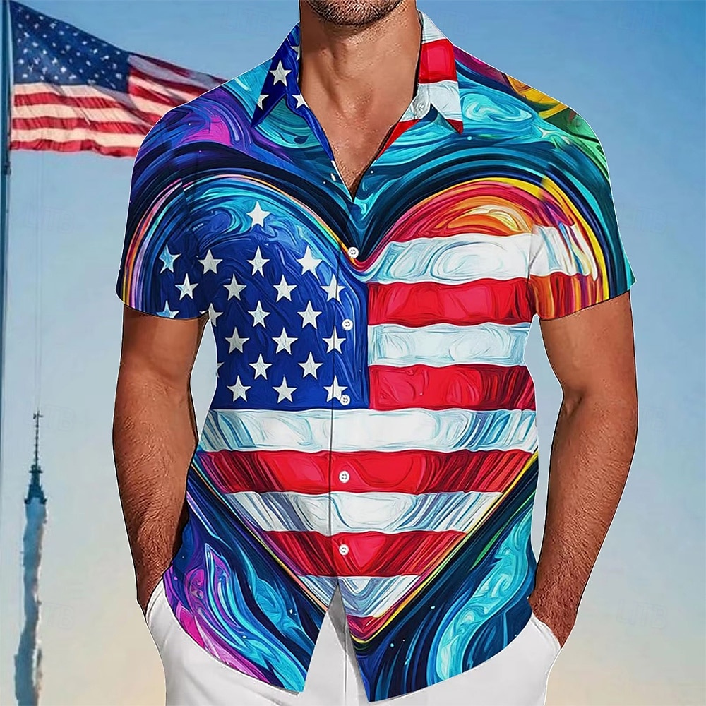 Independence Day Voor heren Hart Amerikaanse Amerikaanse vlag Vaderlandslievend Overhemd Zomer overhemd Overhemd met knopen Korte mouw Mode-casual Buiten Vakantie Dagelijks gebruik Zomer Lente 2025 - $23.99 –P2