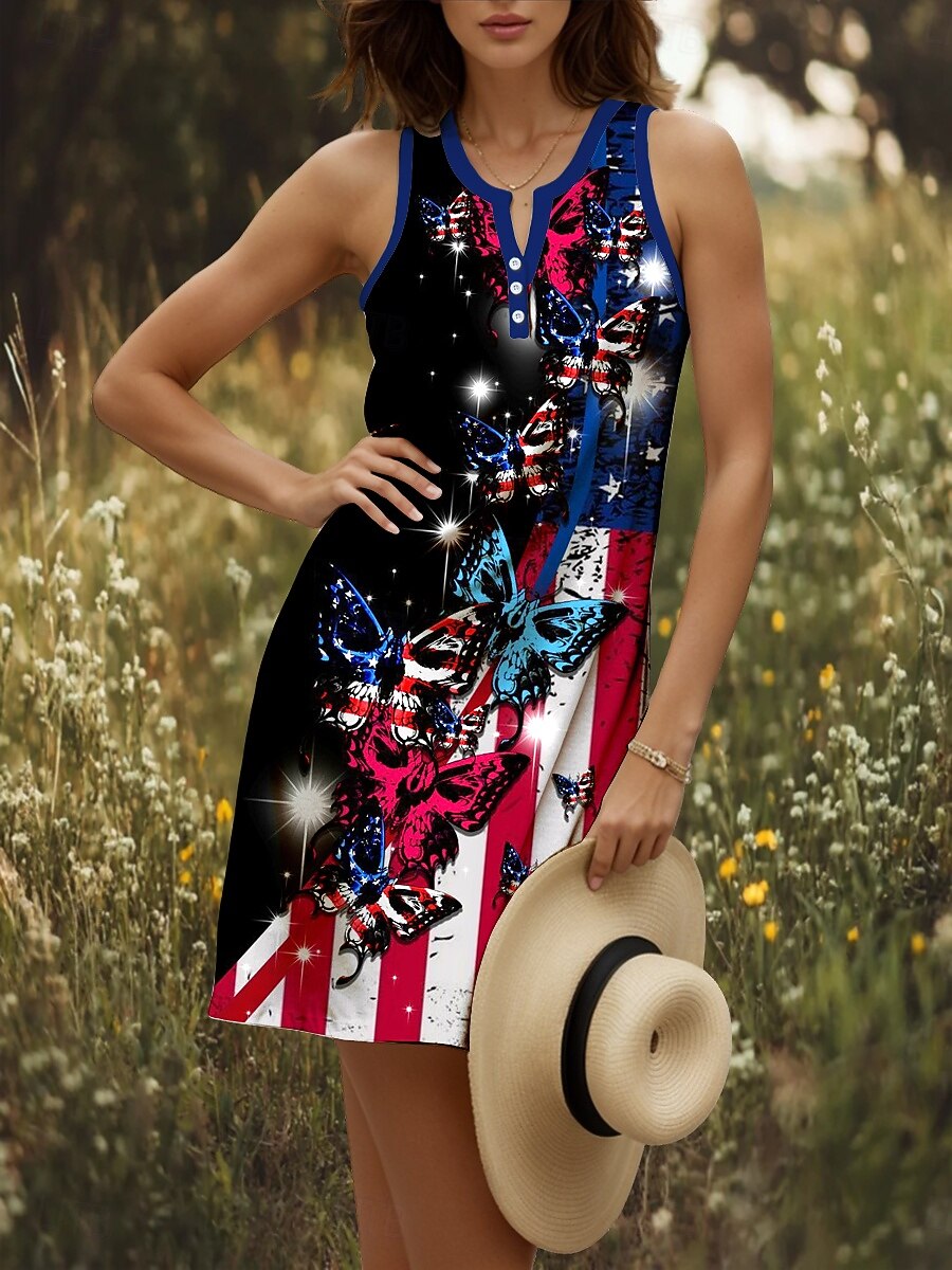 knee length dresses for ladies AMERICA & BEYOND Women's American Flag Patriotic Print Mini Dress Beac –  Letay Store main image 1