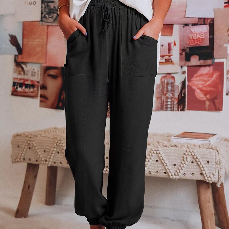 Femmes Slacks Pantalons Occasionnel Longueur complète Naturel Uni Avec Poches Conception à cordon élastique Confortable Extérieur Fête Décontracté Quotidien Week-end Vin Noir Vert Claire Vert Véronèse de 2025 ? $18.99 –P11