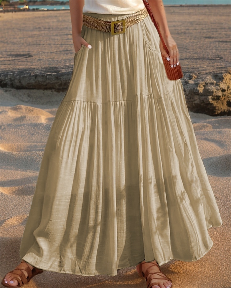 Femmes Taille Asiatique Évasé Jupes en lin Occasionnel Été Midi Taille haute Jupes Couleur Unie Froncé Plissé Avec Poches Élastique Vacances Quotidien Vin Rouge pastèque Moutarde verte couleur orange de 2025 ? $26.99 –P5