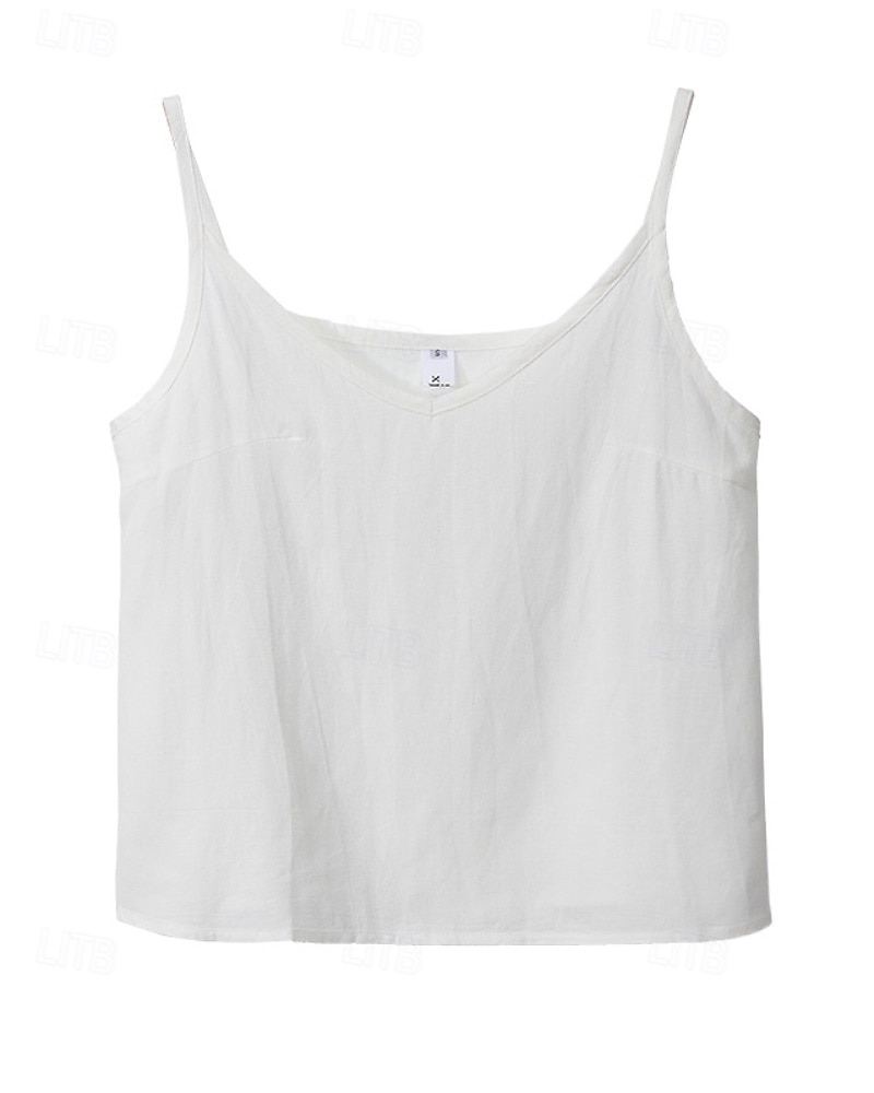 Per donna Gilet in cotone e lino Blusa Canotta a canotta Semplice Moderno Casual Senza Maniche Scollo a V Top Regolari Quotidiano Uscire Nero Bianco Viola Estate del 2025 a $29.99 –P7