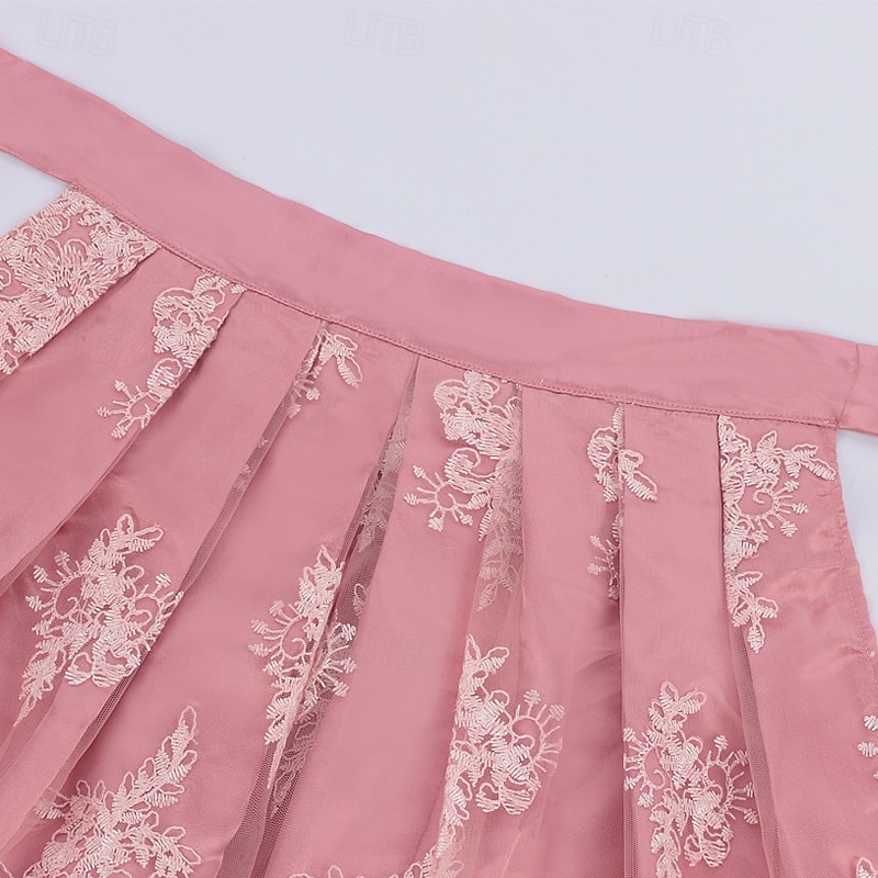 Women's Bavarian Dirndl Dress Costume with Lace Apron and Blouse Pink Satin Embroidery Outfit for Oktoberfest Festival 2026 - $80.99 –P13