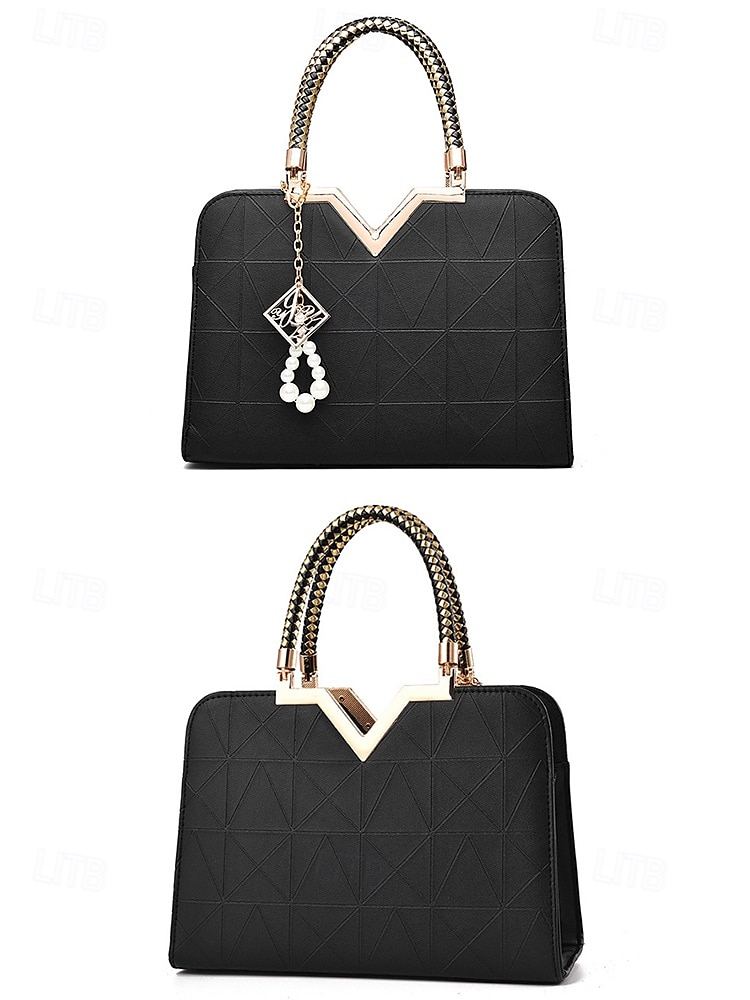 Dámská kabelka z umělé kůže s perlovým přívěskem – elegantní geometrické horní ucho a crossbody kabelka do kanceláře, na každodenní dojíždění a formální příležitosti 2025 - $26.99 –P5