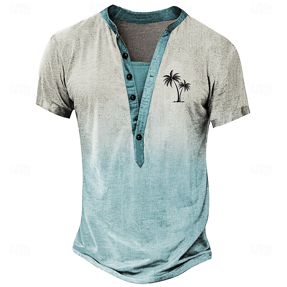 Herren Farbverlauf T Shirt Henley Hemd T-Shirt Kurzarm Designer Basic Klassisch Outdoor Lässig Täglich Sommer Blau Purpur Grün Henley Henley T-Shirt 2025 - $20.99 –P2