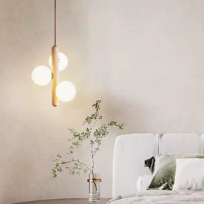 Lampada a sospensione a LED bianco caldo a 3 teste, creativa, in pietra e legno, mini lampadario industriale sospeso in vetro, lampada a sospensione da soffitto G9 per isola cucina, sala da pranzo, del 2025 a $155.99 –P3
