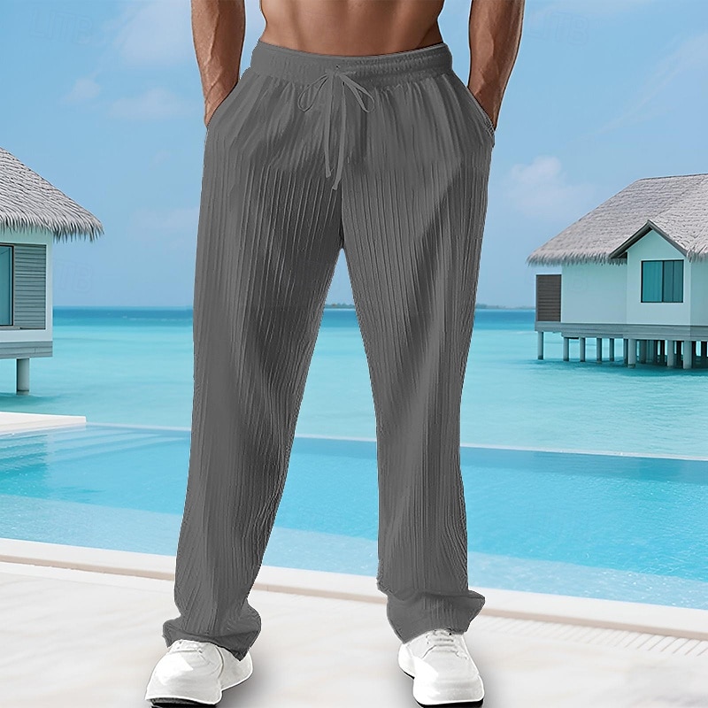 Men's Summer Pants Beach Pants Casual Pants Pocket Elastic Waist Drawstring Plain Comfort Breathable Vacation Daily Holiday Hawaiian Boho Black White 2025 - $13.99 –P7
