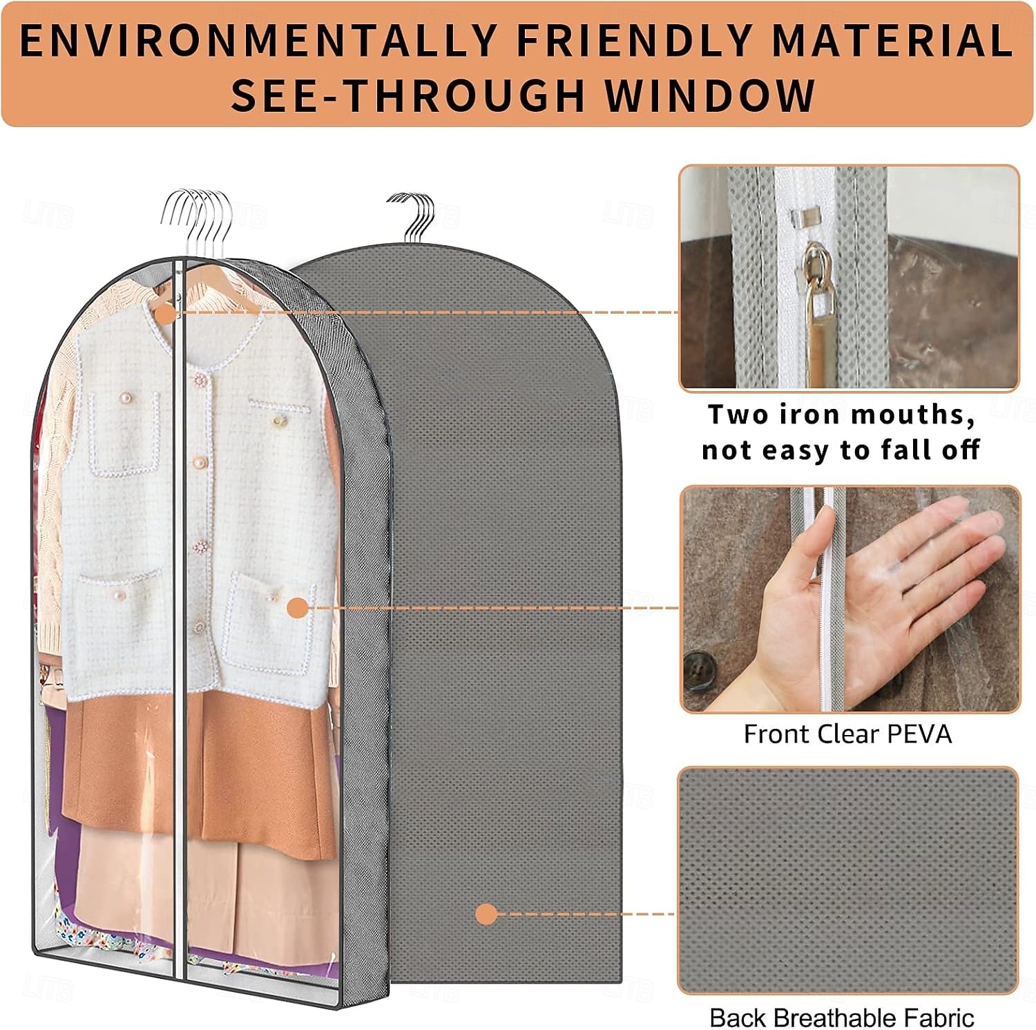 שקית בגדים לתליית בגדים, כיסויי בגדים עמידים בפני אבק מ-PEA, שקיות חליפה נושמות ועמידות בפני עש לאחסון בארון, מגן שקוף למעילים של חולצה 2026 - $12.49 –P5