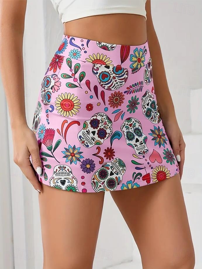 Dam Smal Kjol Tenniskjol Mode Ledigt Mini Hög midja Kjolar Grafisk Blommig Ficka Elastisk Utomhussport Dagligen Vit Rodnande Rosa Grå Sommar Stickat Polyester 2025 - $19.99 –P8
